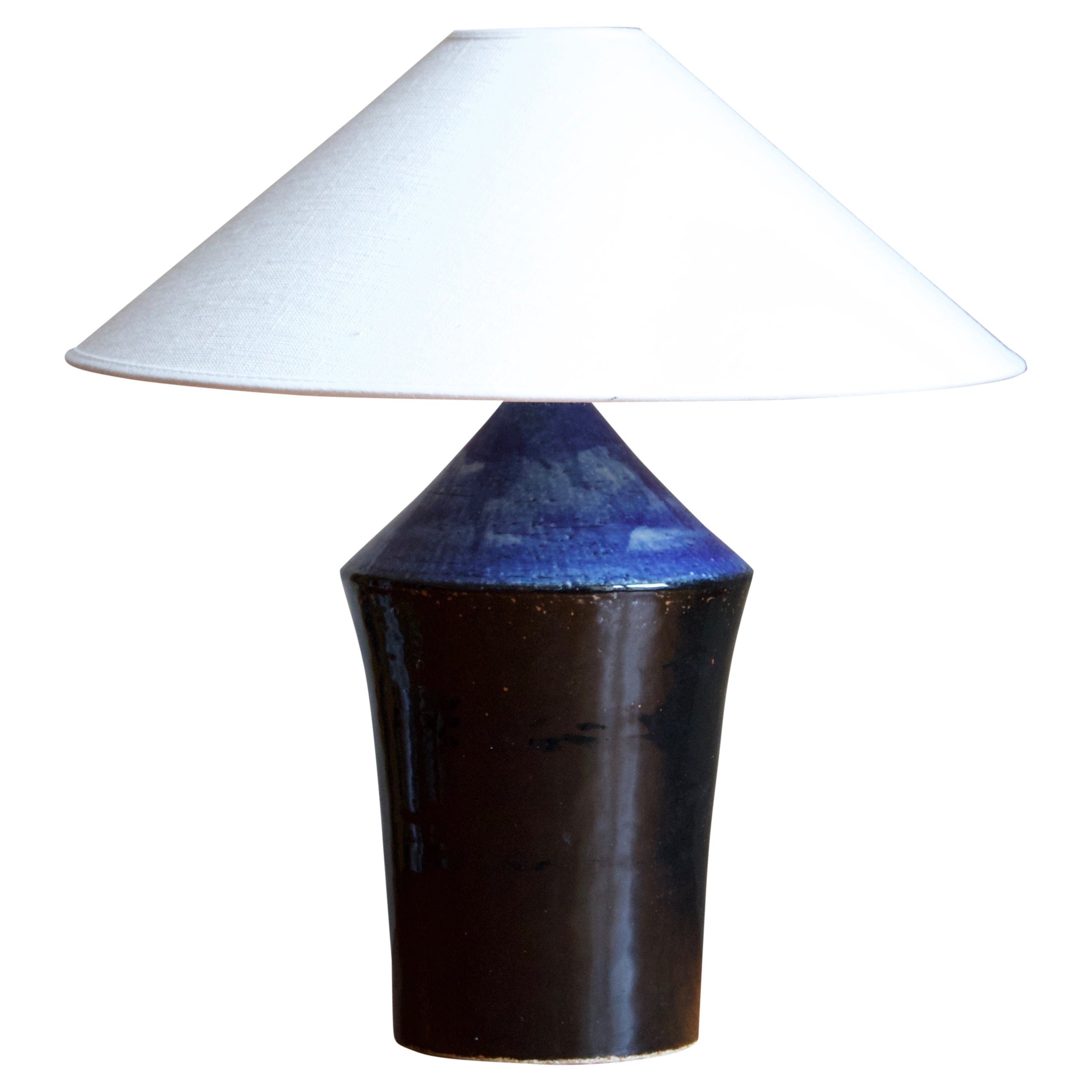 Sylvia Leuchovius, Unique Table Lamp, Blue Glazed Stoneware, Rörstrands, 1960s