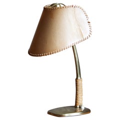 Arnold Poell, Table Lamp, Brass, Leather, Paper,  J.T. Kalmar, Austria, 1950