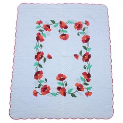 Vintage Applique Rose Quilt Signed and Dated 1989