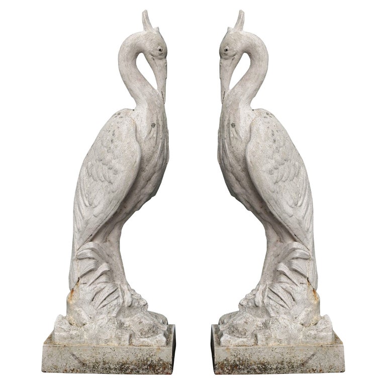 Two Antique Cast Iron Heron Sculptures For Sale at 1stDibs
