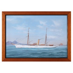 Peinture ancienne encadrée d'un yacht d'Antonio De Simone