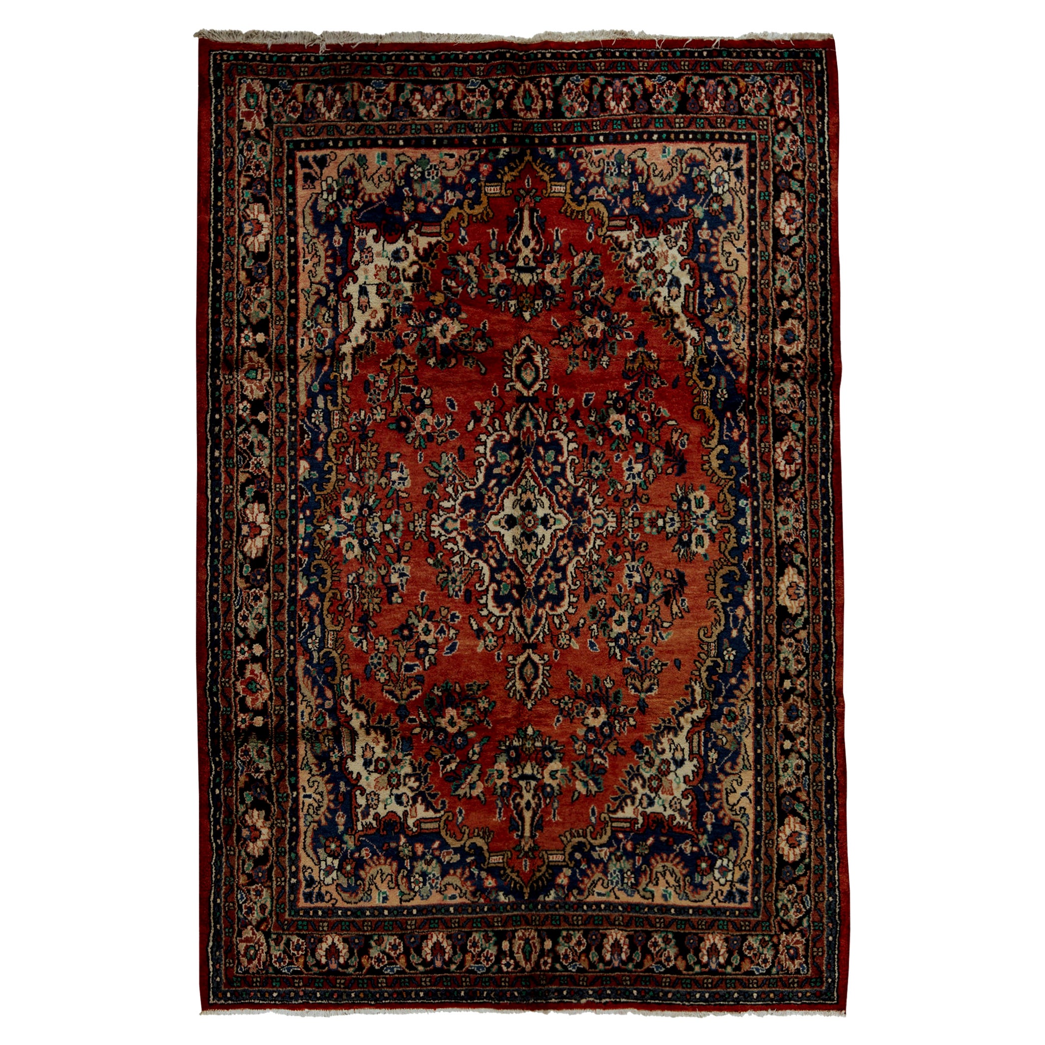   Antique Persian Fine Traditional Handwoven Luxury Wool Red / Navy Rug For Sale