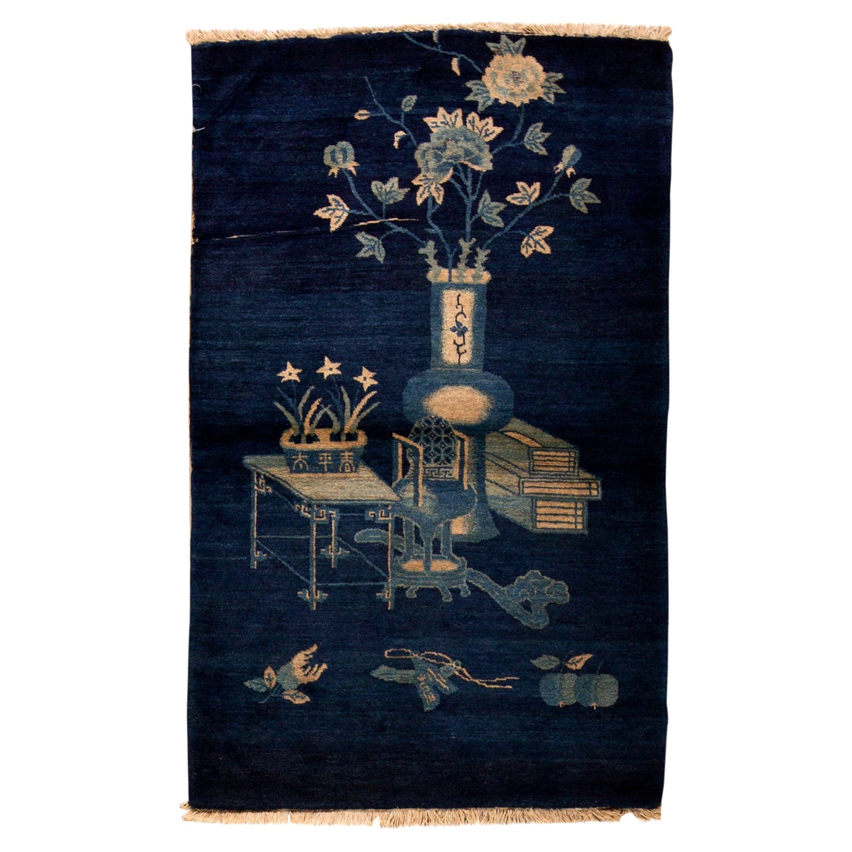 Traditional Handwoven Luxury Wool Antique Chinese Navy