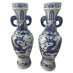 Grande paire de vases chinois bleus et blancs