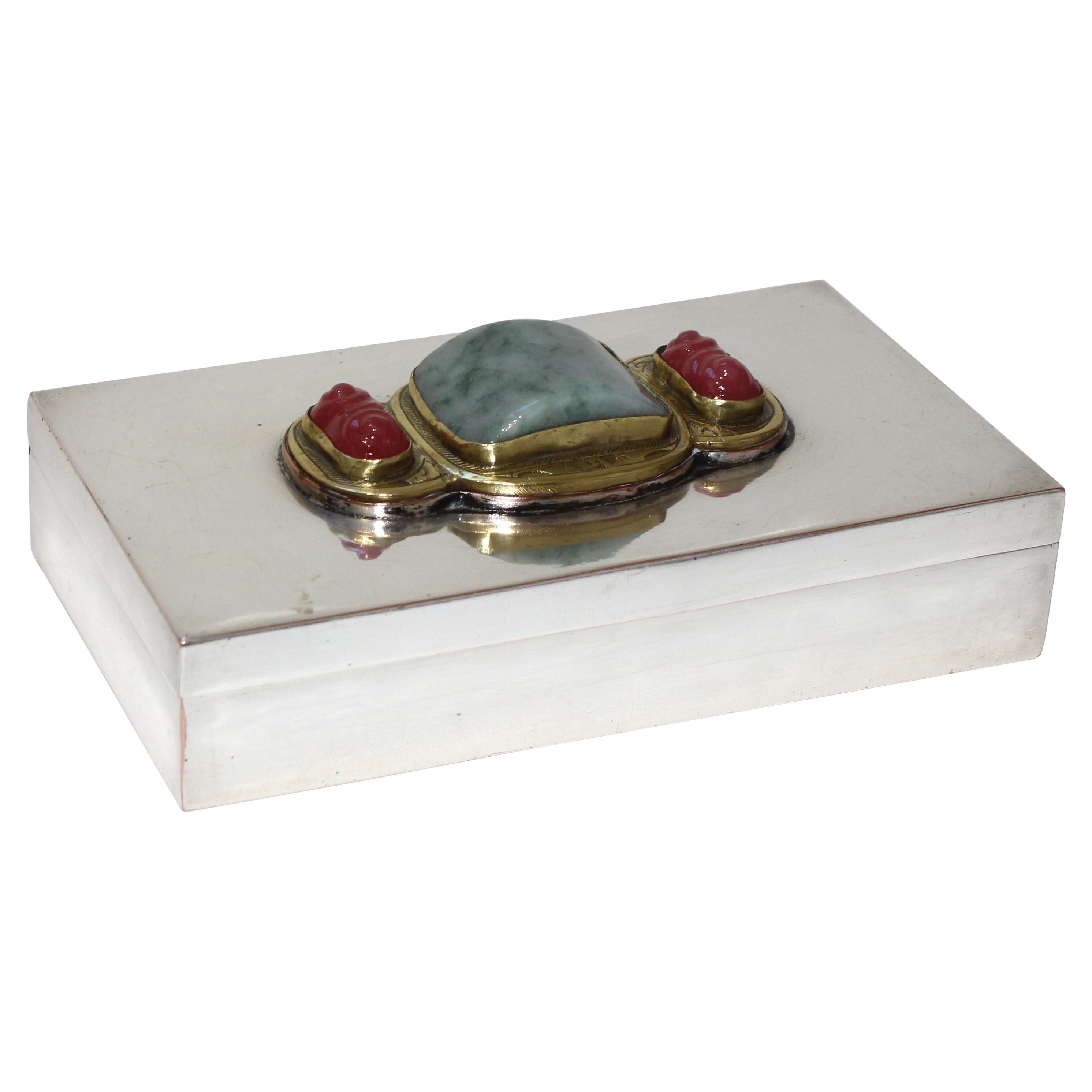 Silver Plate Storage Box with Chinese Jade