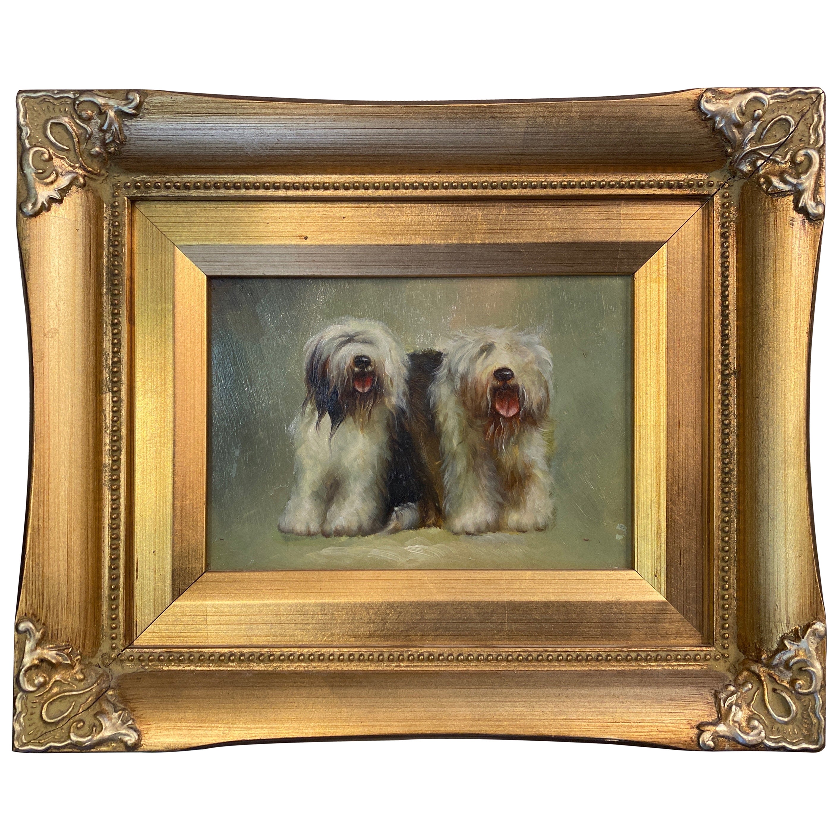 Original Oil Painting on Board of English Sheep Dogs