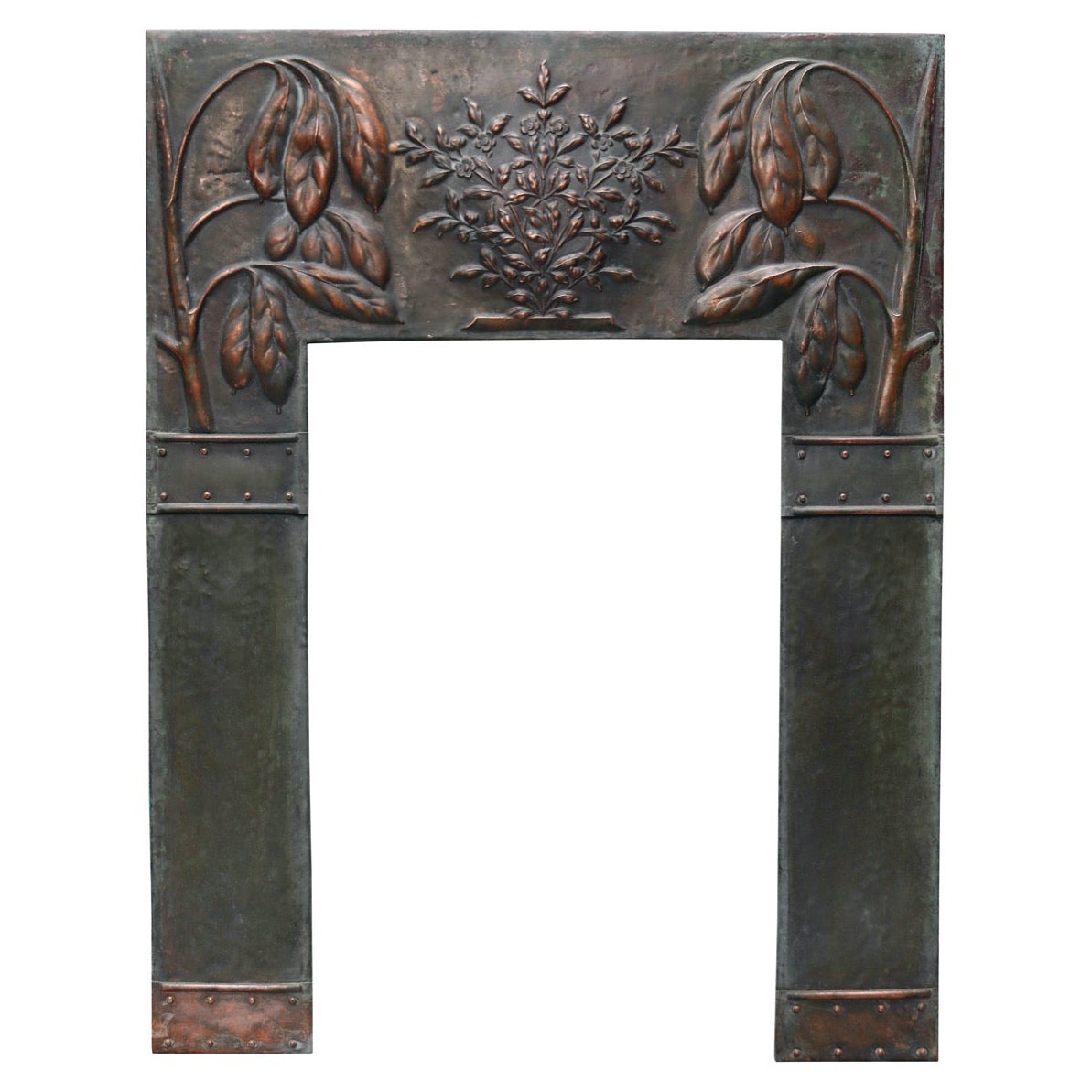 Reclaimed Arts and Crafts Style Copper Mantel Insert For Sale at