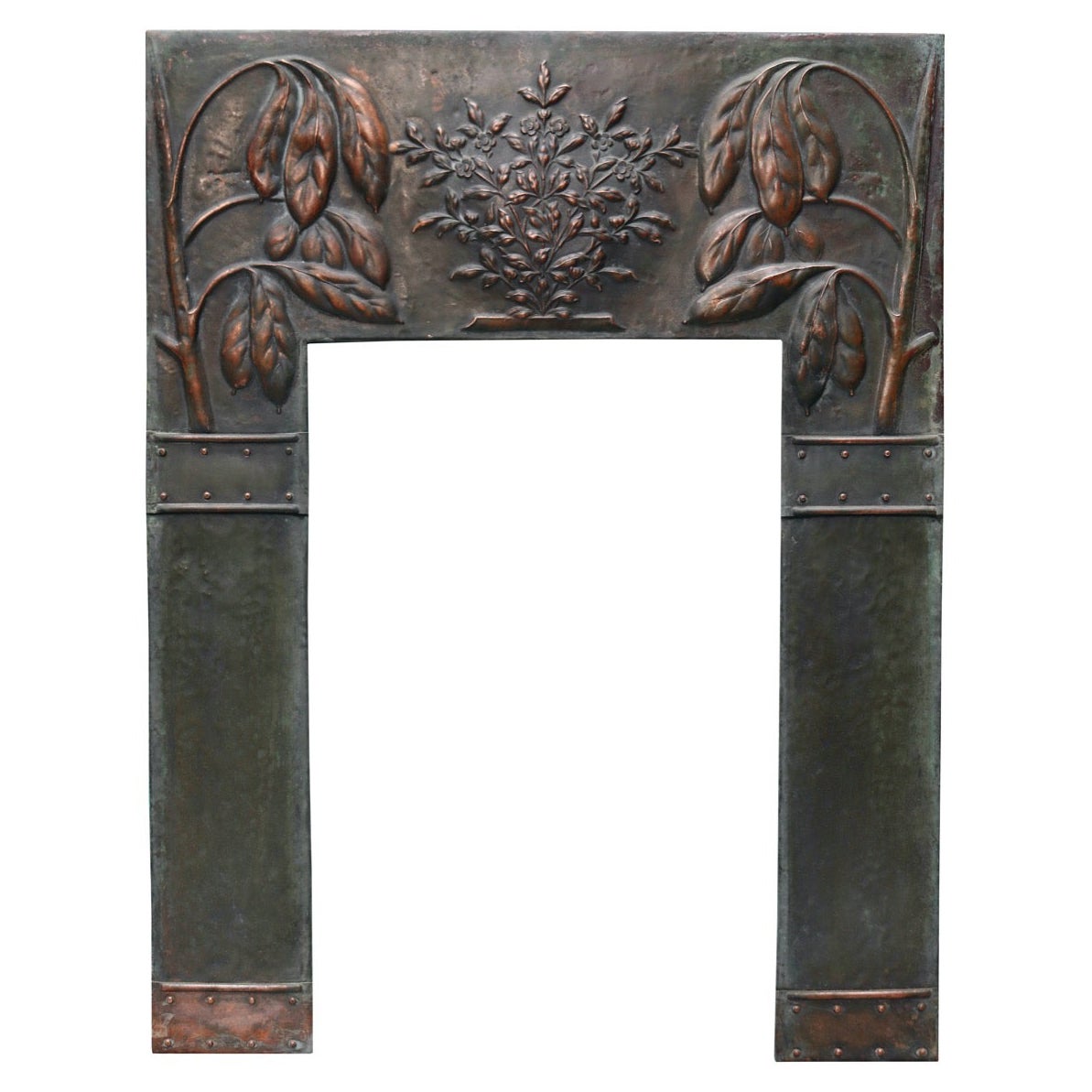 Arts and Crafts Style Reclaimed Copper Mantel Insert For Sale