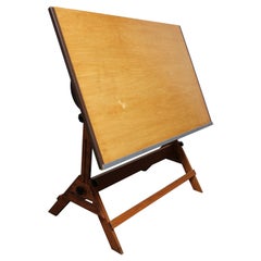 Mid-20th Century Large Maple and Oak Drafting Table