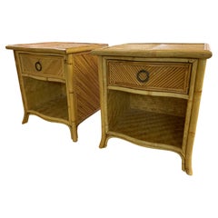 Pencil Reed Rattan Nightstands in the Manner of Gabriella Crespi