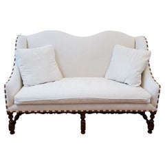 Retro 17th Century Style French Provincial Walnut Reupholstered Settee