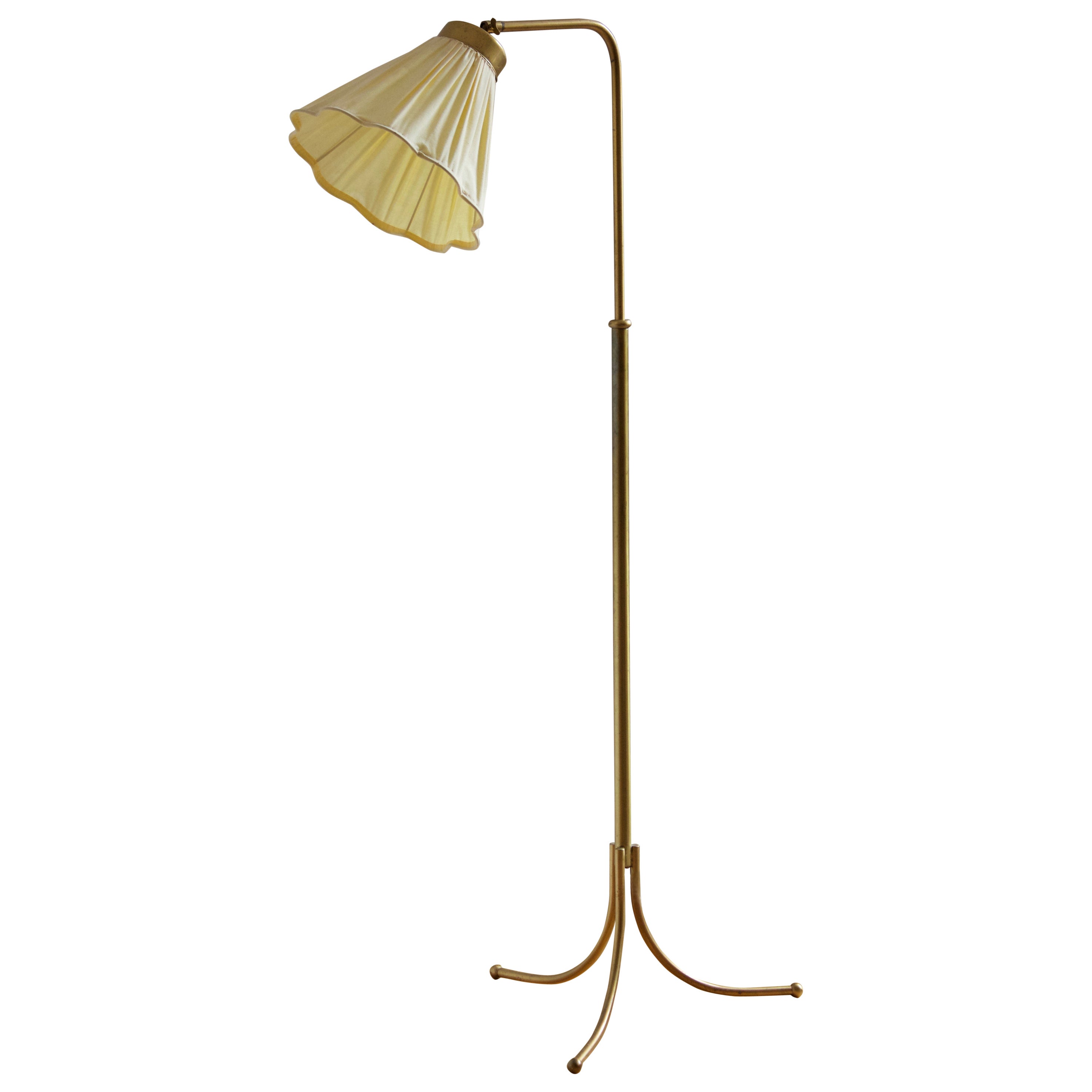 Josef Frank, Adjustable Floor Lamp, Brass, Fabric, Svenskt Tenn, 1950s