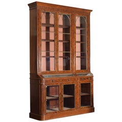 Antique English Early Victorian Mahogany Veneer & Brass 2-Part Display Cabinet, ca. 1865