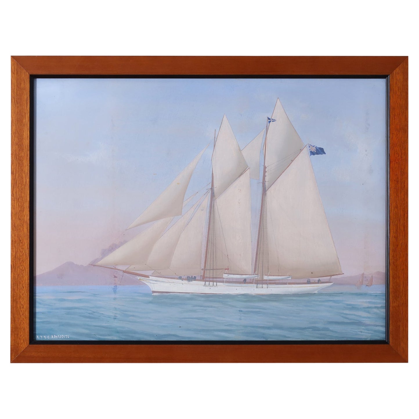 Antique Framed Painting of an English Yacht By Antonio De Simone