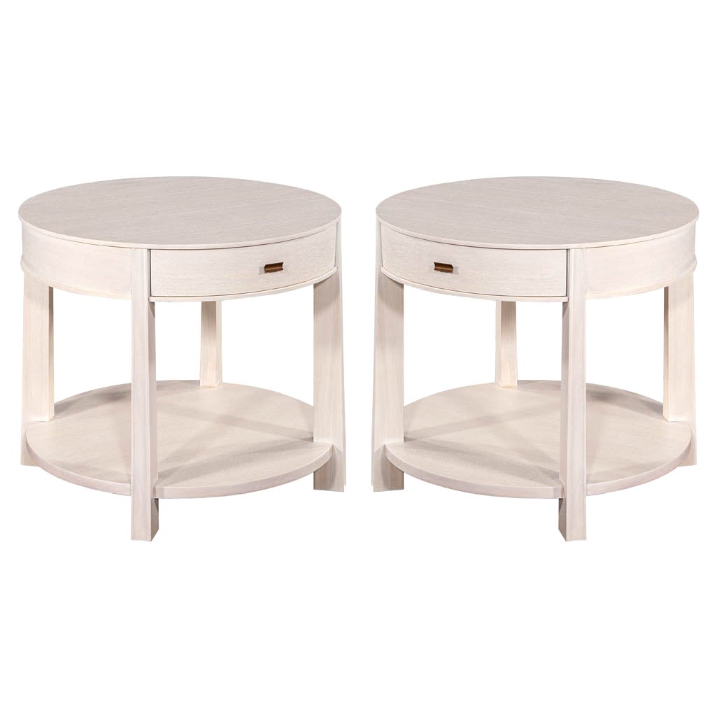 Pair of Round Bleached Side Tables by Barbara Barry