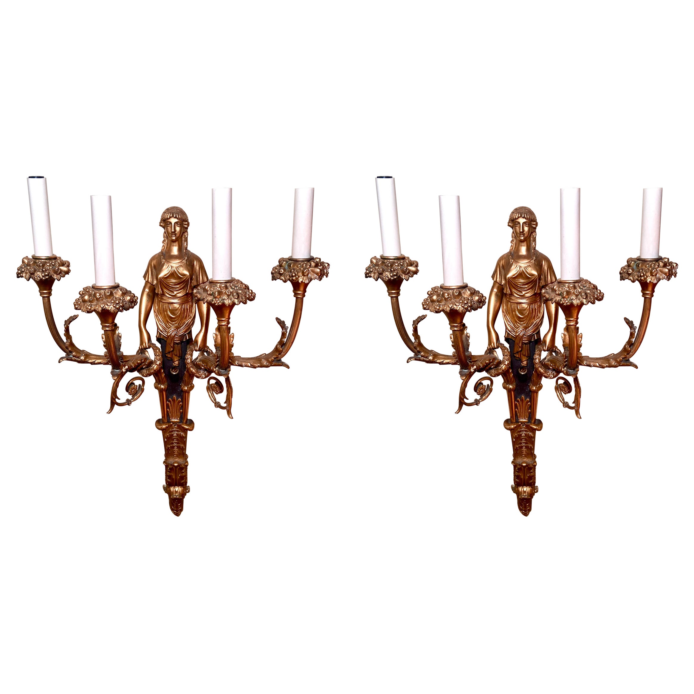 Pair Antique French Empire Bronze D'Ore Wall-Lights, Circa 1830-1850