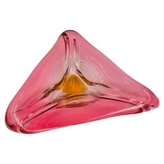 Murano Sommerso Pink Gradient Italian Art Glass Sculptural Bowl