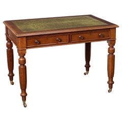English Writing Desk or Table of Mahogany with Embossed Leather Top