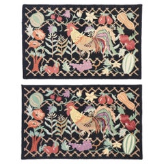 Matching Pair of Retro Rooster Hooked Rugs