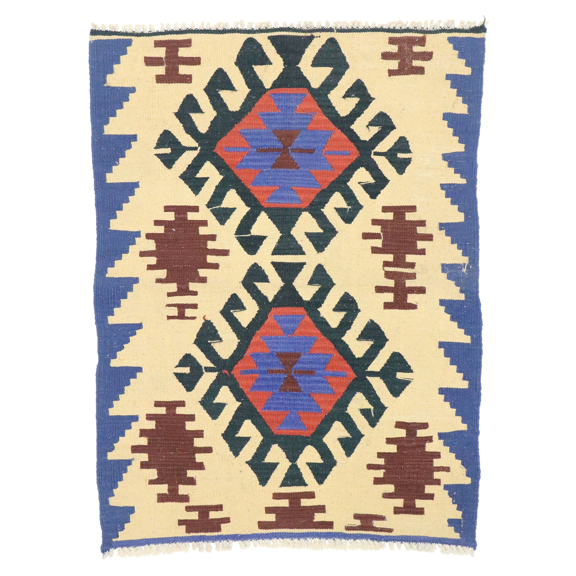 Vintage Persian Shiraz Kilim Rug, Luxury Lodge Meets Modern Southwest Style