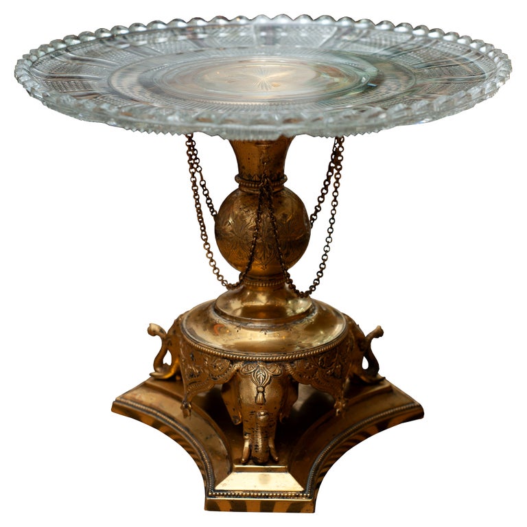 Antique English Cut Crystal and Bronze Tazza / Compote / Dish For Sale at  1stDibs