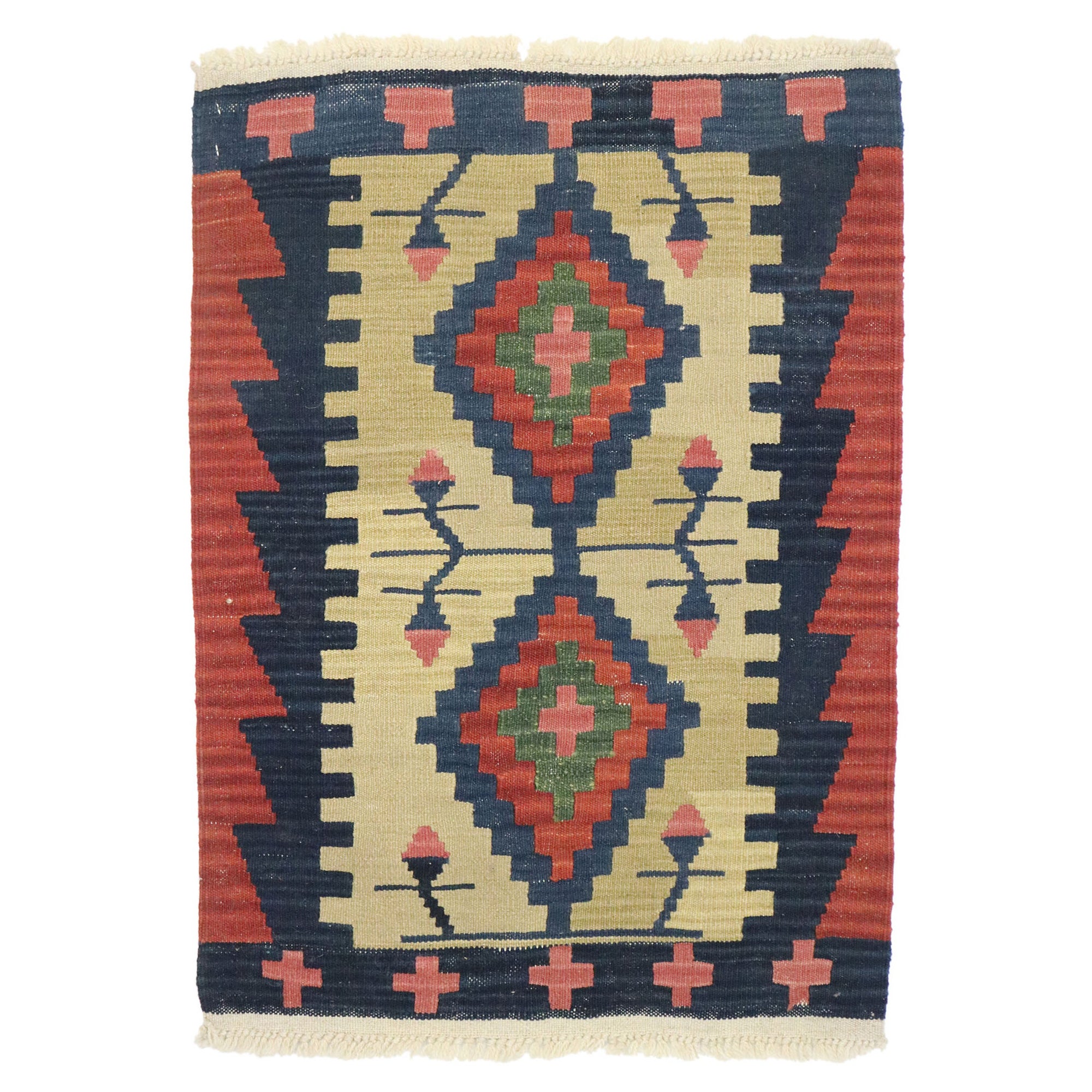 Vintage Persian Shiraz Kilim Rug, Luxury Lodge Meets Modern Southwest Style