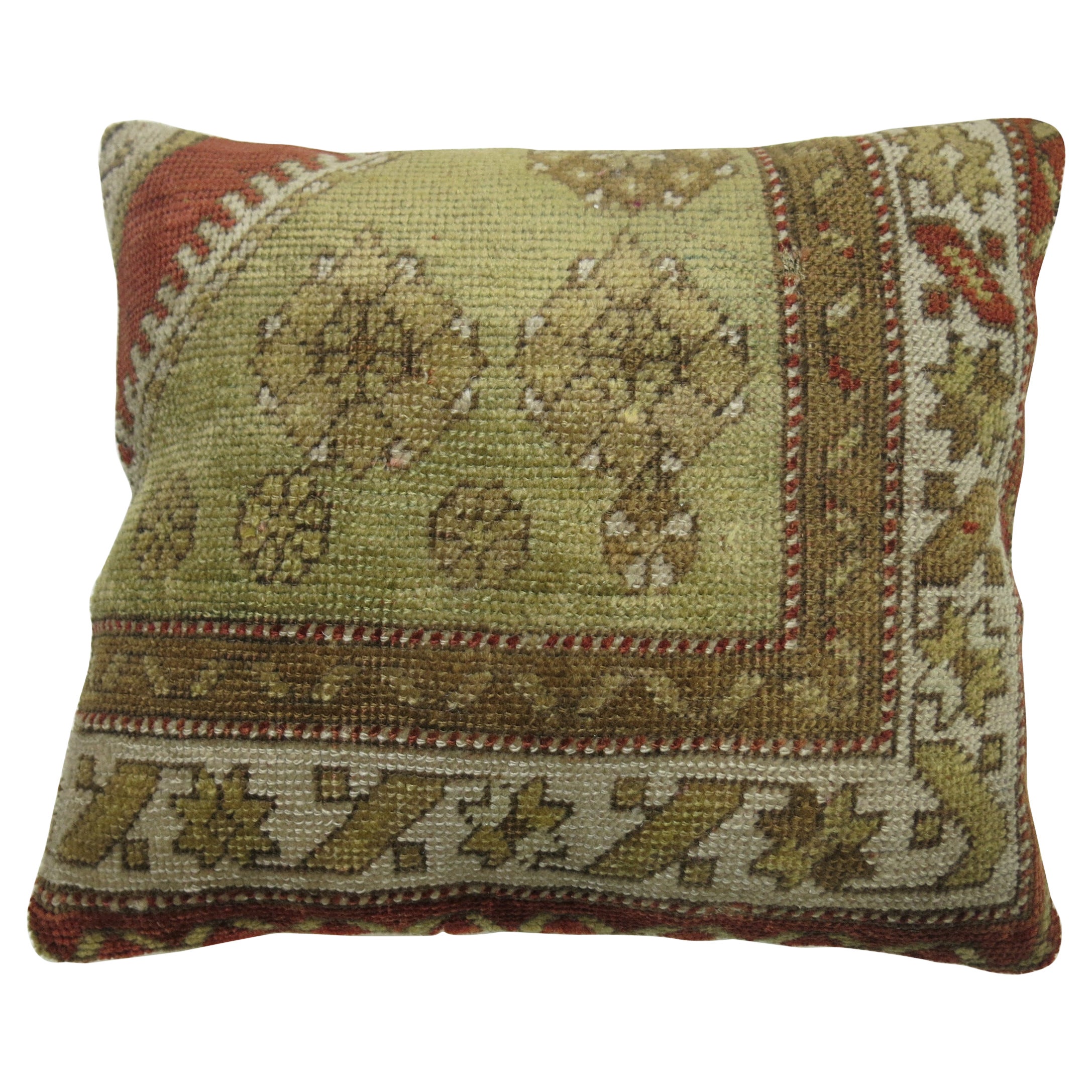 Traditional Border Oushak Rug Pillow For Sale