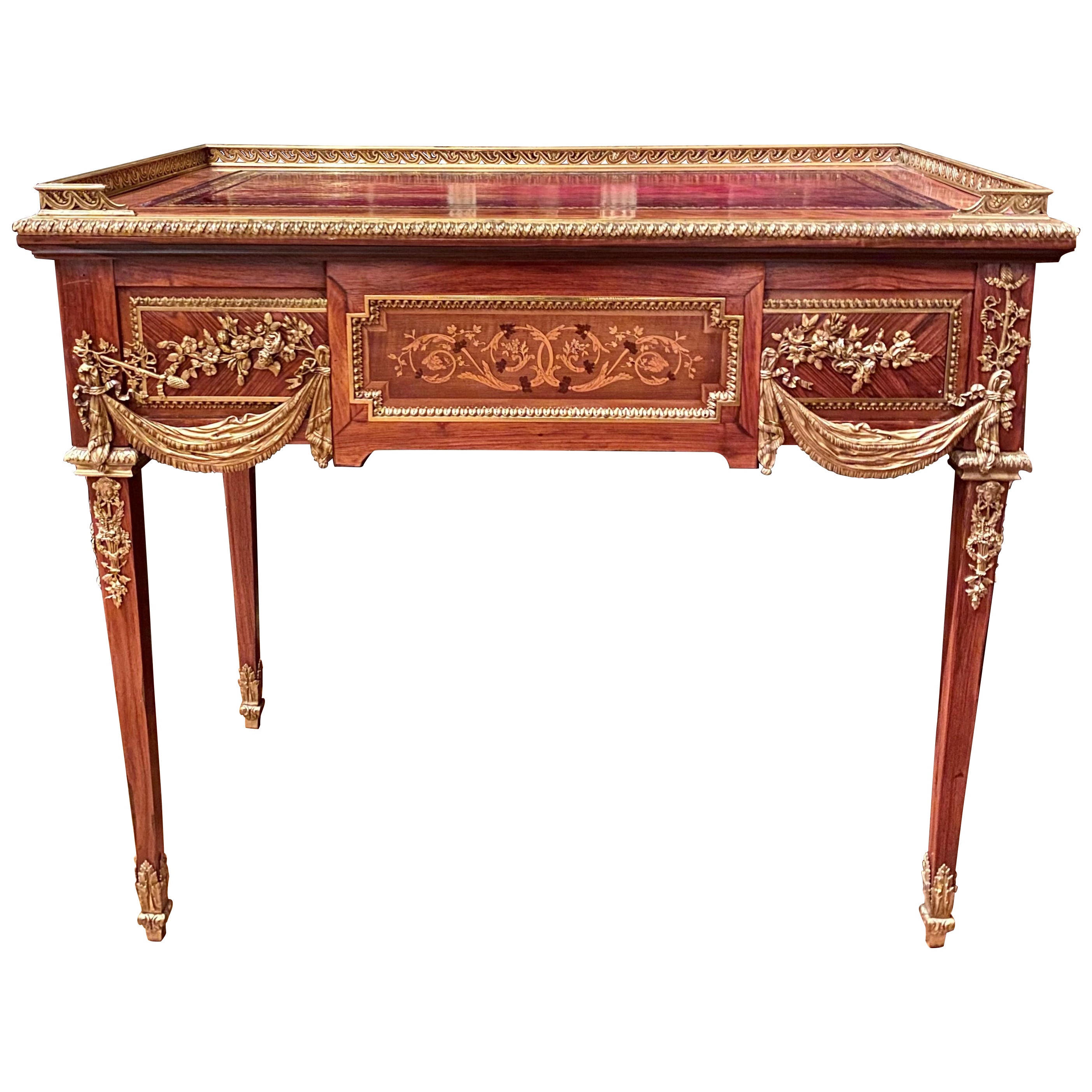 Antique French Napoleon III Ormolu Mounted Table Desk and Jardiniere, Circa 1870 For Sale