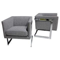 Milo Baughman Petite T-Back Chairs in Holly Hunt Outdoors Boucle