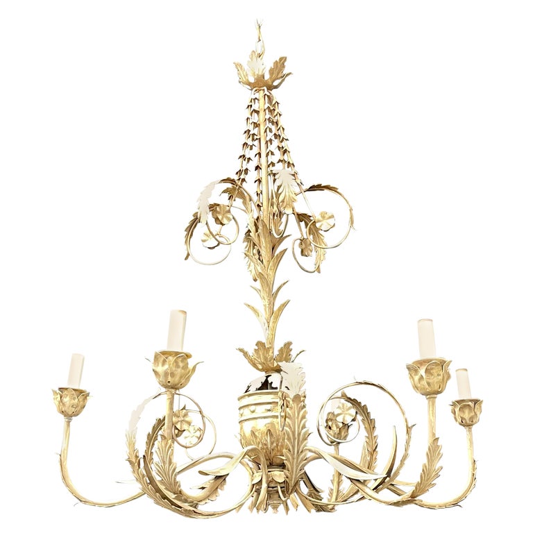 Italian Gilt Metal Chandelier having Six Lights For Sale at 1stDibs