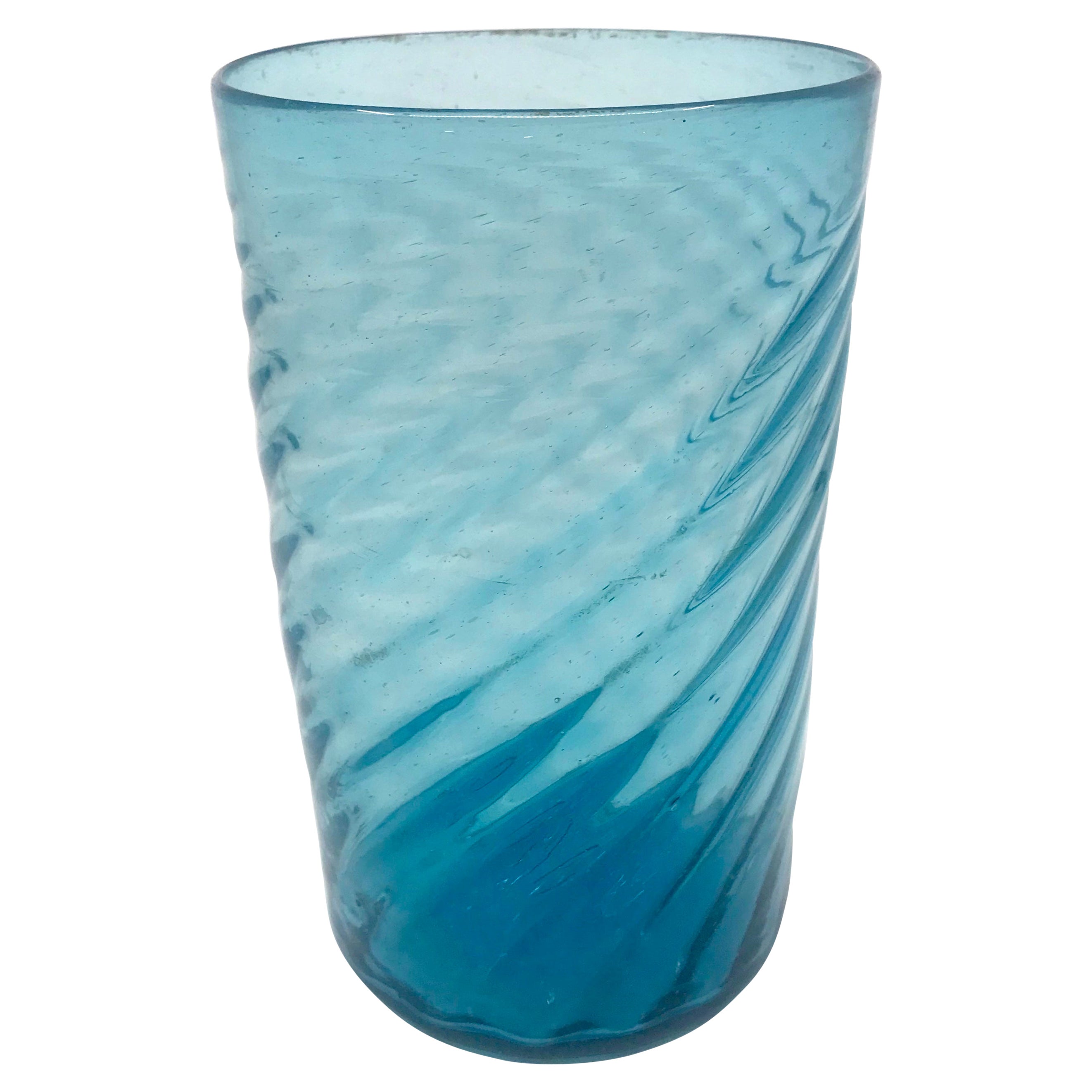 Aqua Blue Swirl Glass Vase