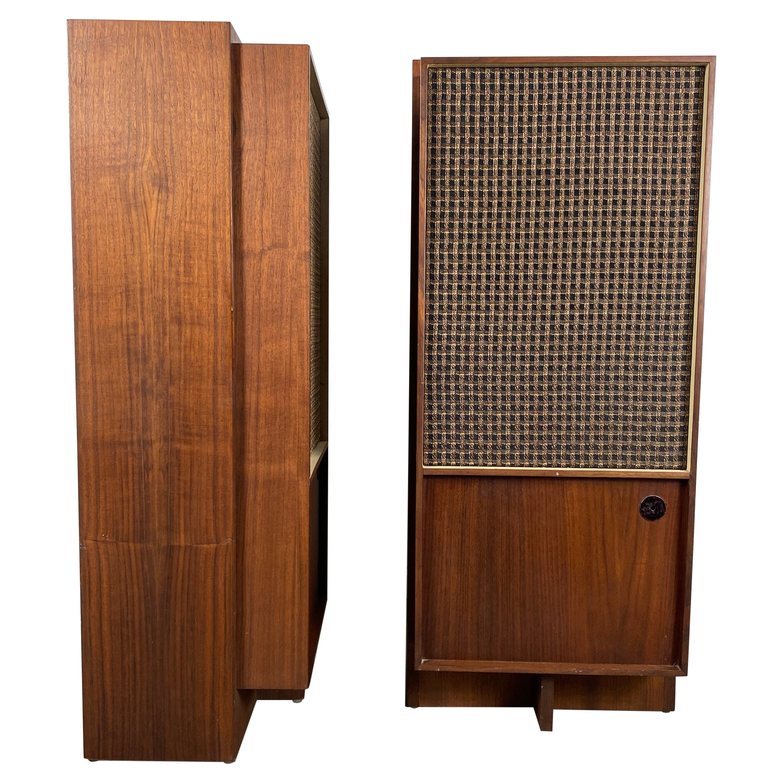 Pair Modernist Walnut Audio Speakers by Bozak, Frank Lloyd Wright Design