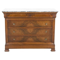 19th Century French Louis Philippe Period Walnut Commode with Bookmatched Front