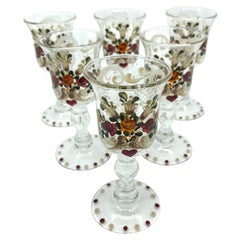 Antique Set of Six French Painted Glasses