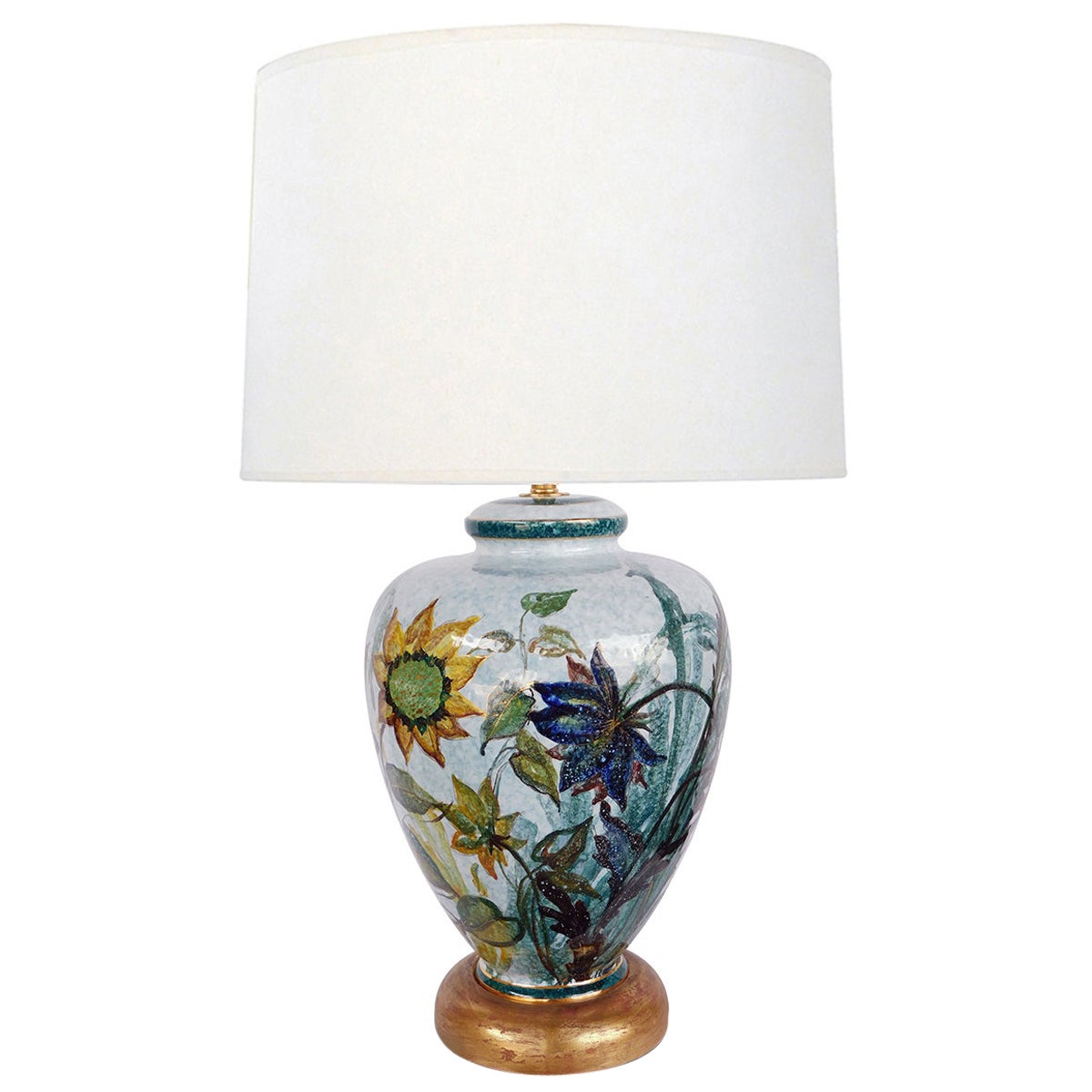 Artist Signed Saca Italy Polychromed Lamp with Bold Floral Stems For Sale