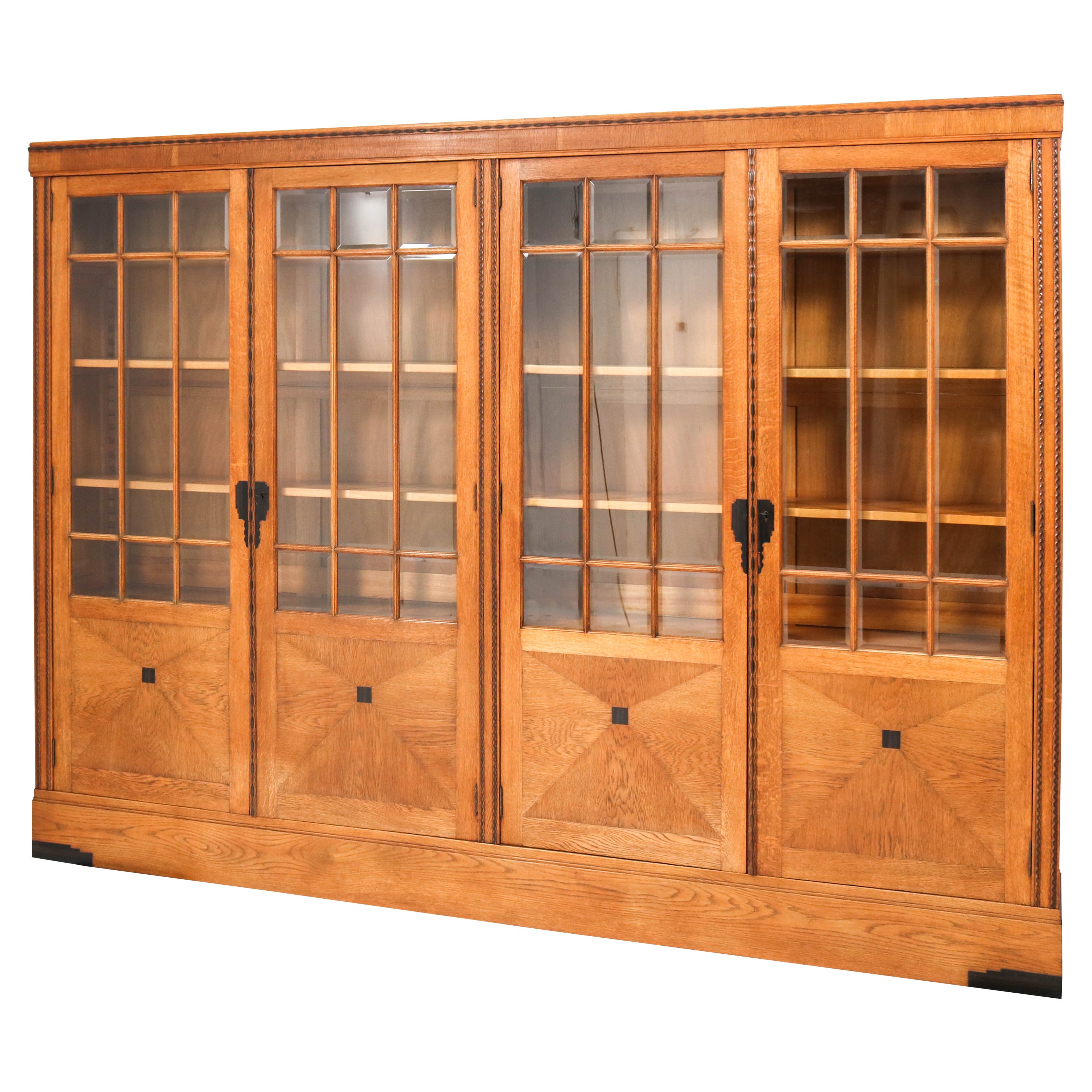 Large Oak Art Deco Amsterdamse School Library Bookcase, 1920s