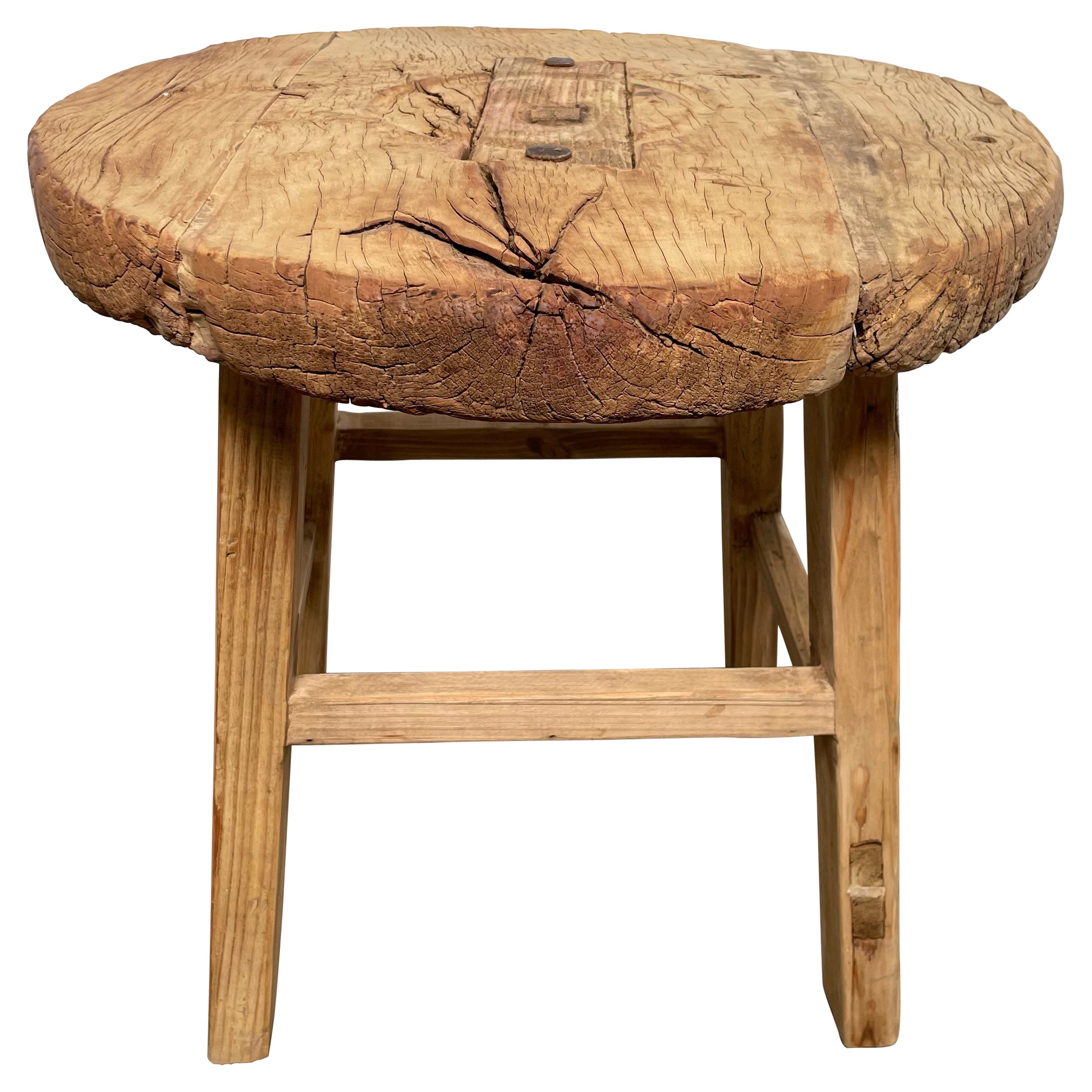 Vintage Round Elm Wood Side Table