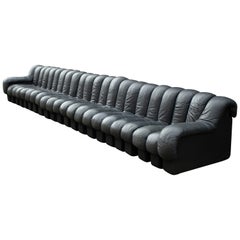 Vintage De Sede DS-600 'Non-Stop' Tatzelwurm Sectional Sofa in Black Leather 22 Sections
