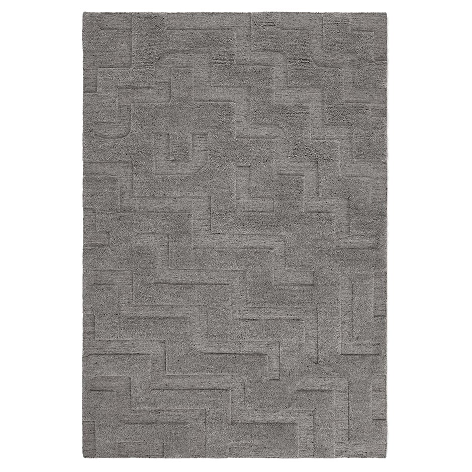 Boho, grauer, handgeknüpfter Teppich in skandinavischem Design im Angebot