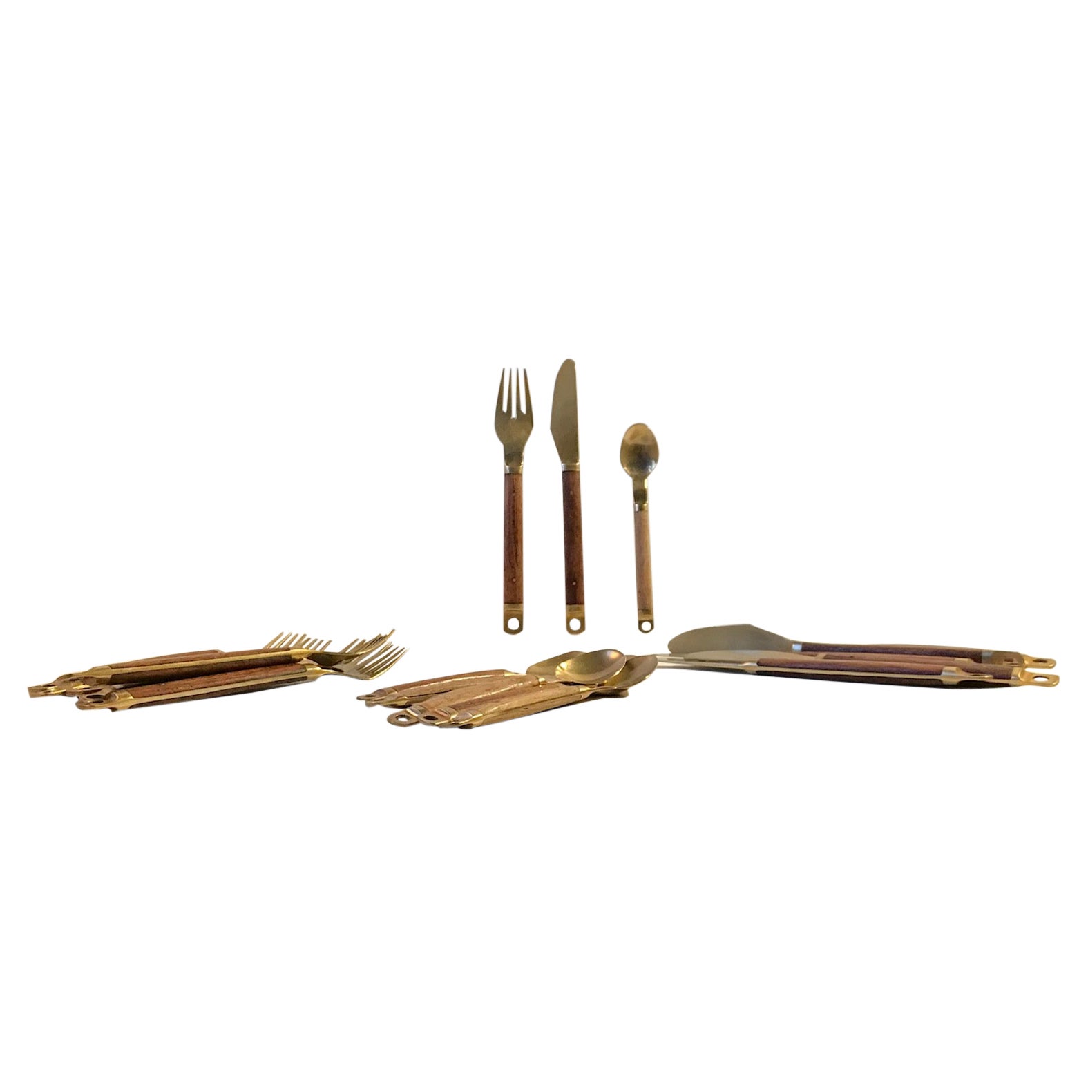 Danish Modern Brass and Teak Cutlery Set from Carl Cohr, 1960s For Sale