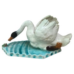 Majolica Swan & Frog Jardiniere Gaziello Vallauris Circa 1920