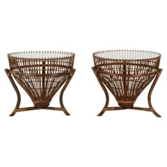 Vintage Pair Franco Albini Style Fishing Basket Occasional Tables