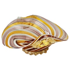 Pink, Yellow & Gold Leaf Murano Glass Filigrana Bowl, Dish or Ashtray, c.1960s