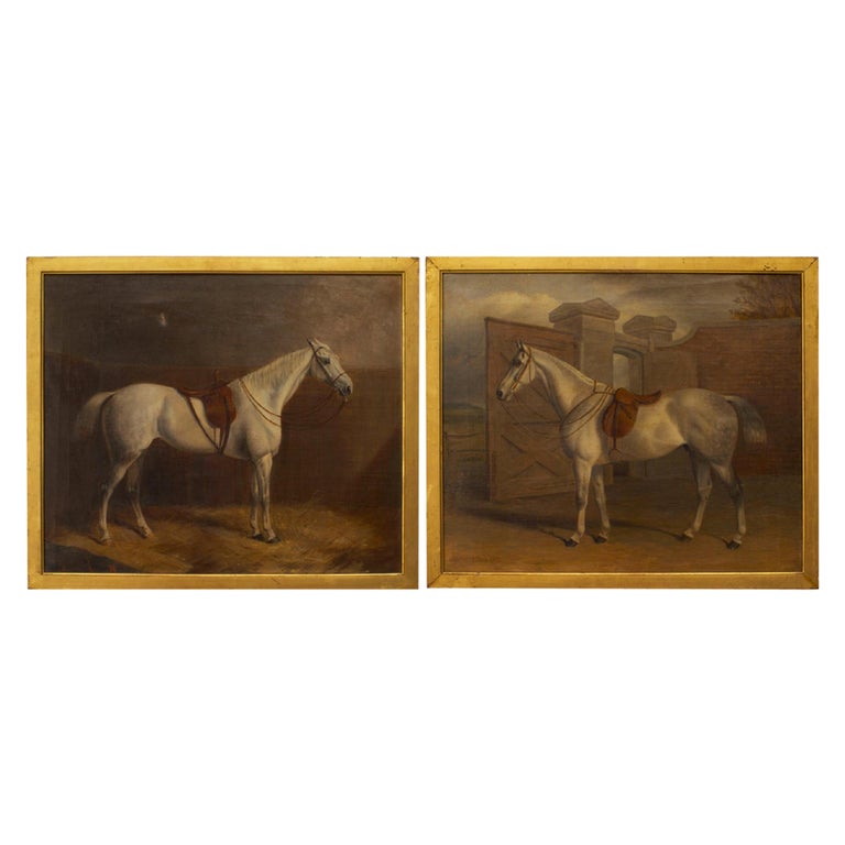 19th Century Pair of English Victorian Horse Oil Paintings Signed For Sale  at 1stDibs