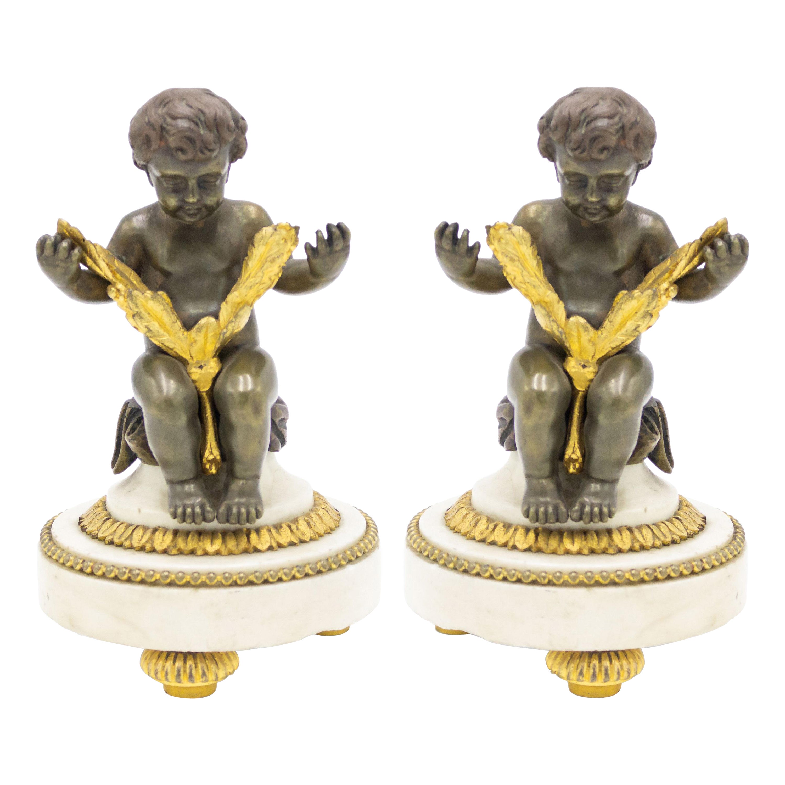 Late 19th Century Pair of French Victorian Bronze Cupids