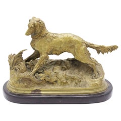 French Victorian Bronze Dog Figure on an Oval Marble Base