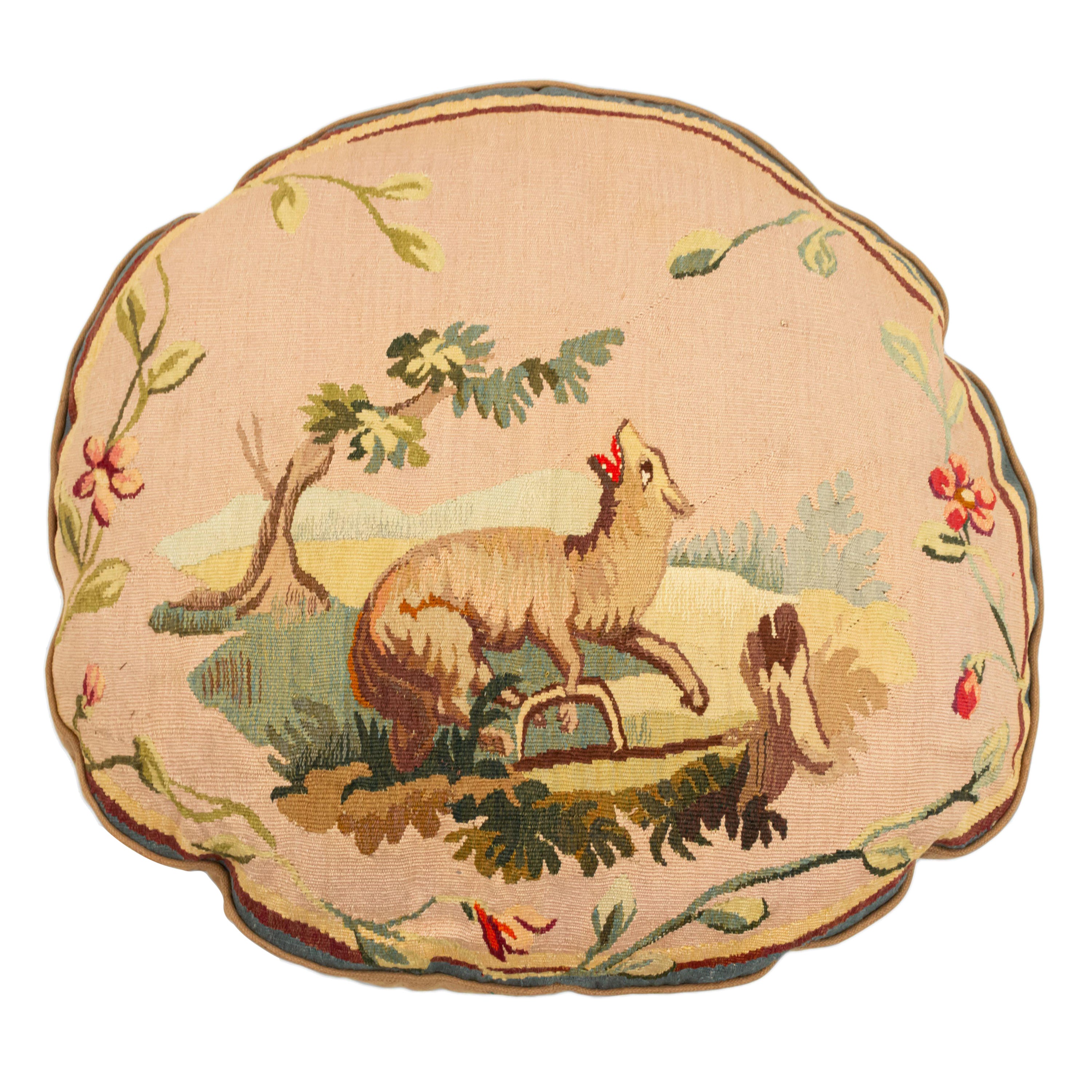 French Victorian Aubusson Pillow of a Wolf For Sale