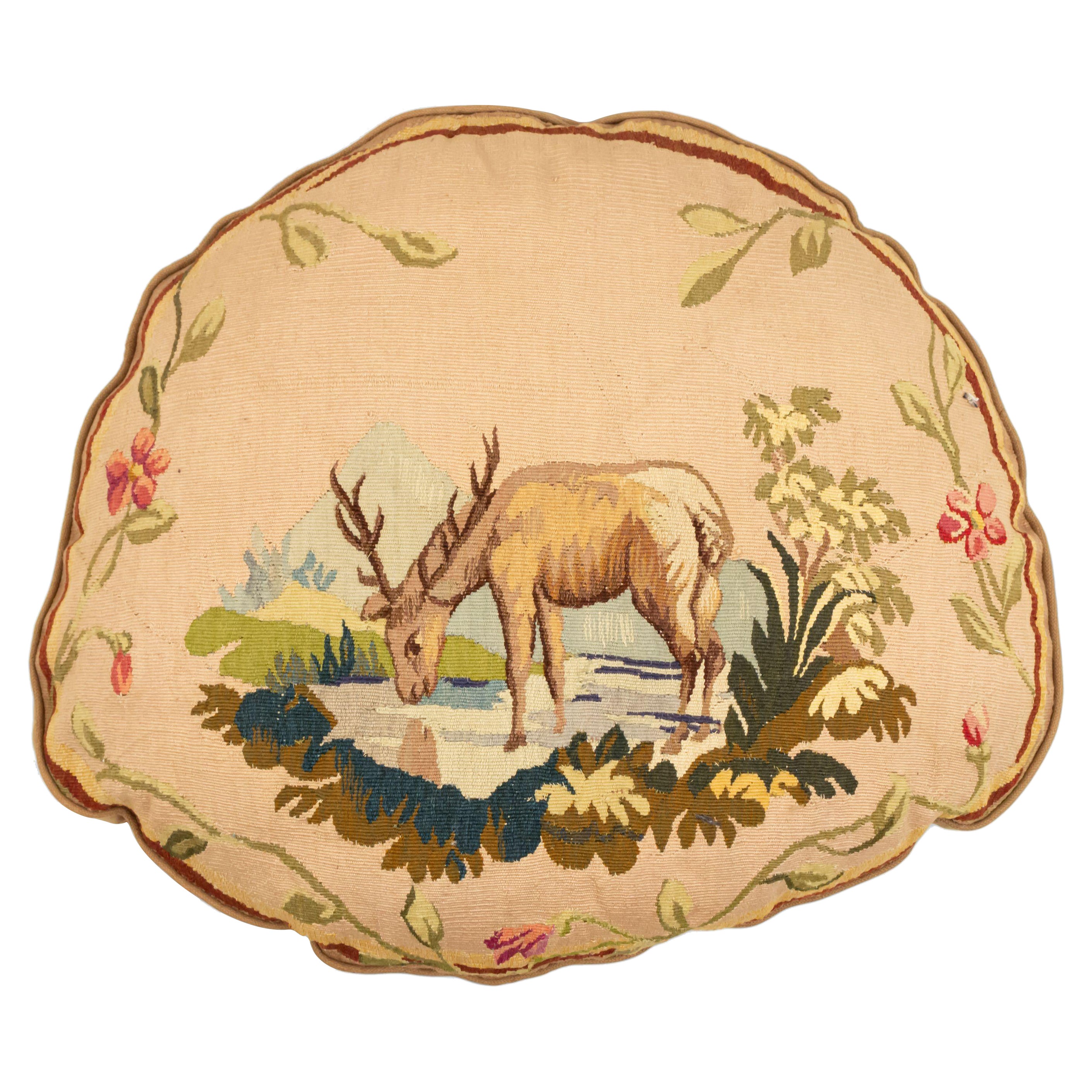 Cuscino Aubusson vittoriano francese raffigurante un cervo