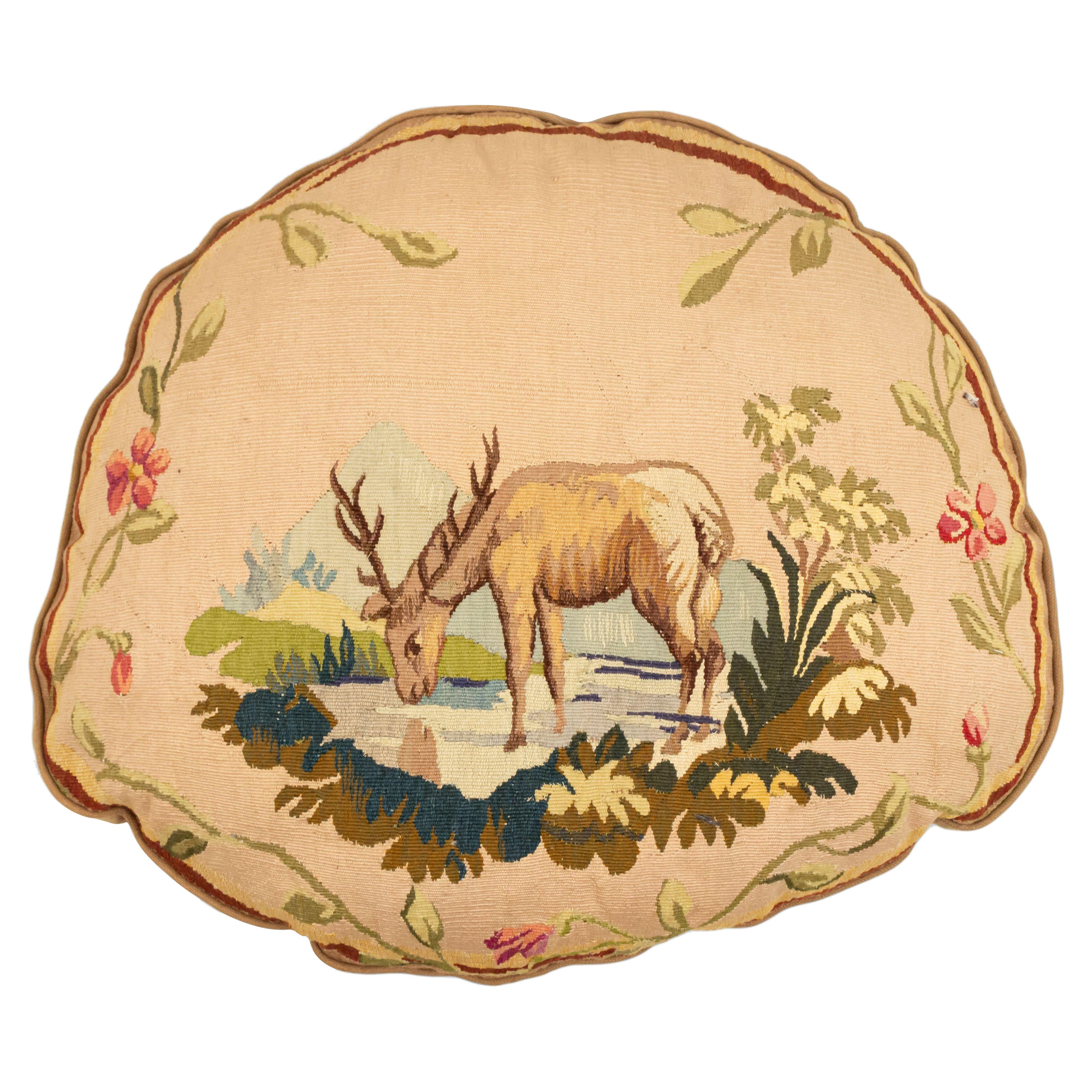 French Victorian Aubusson Pillow of a Deer For Sale