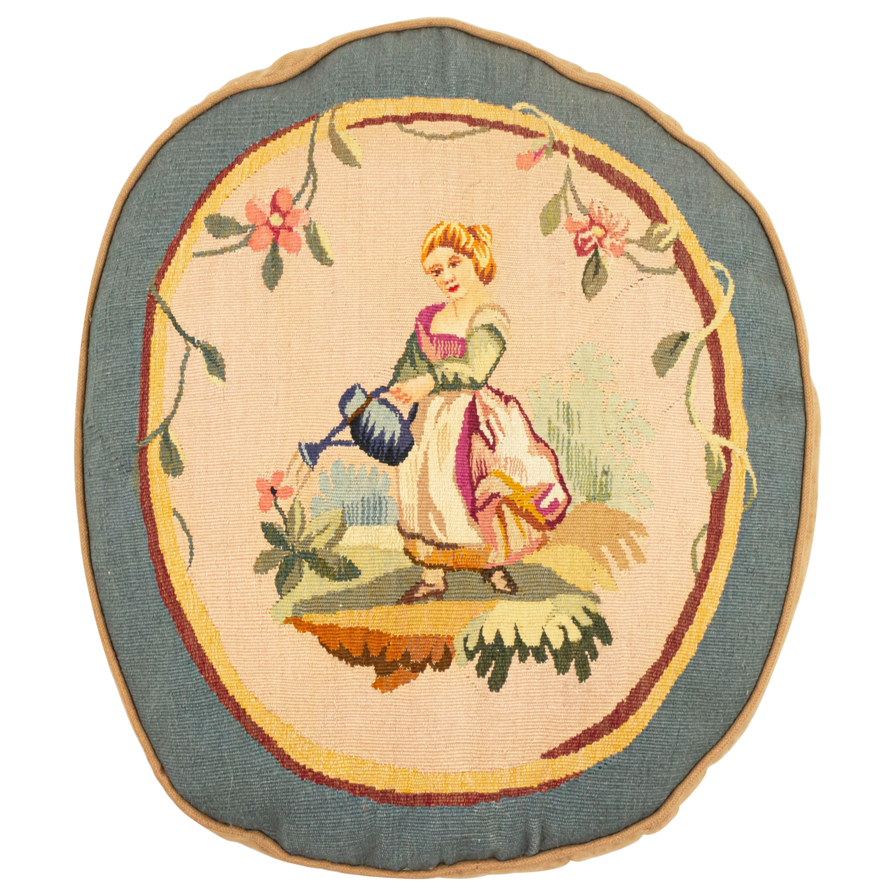 Cuscino Aubusson vittoriano francese con bordo blu